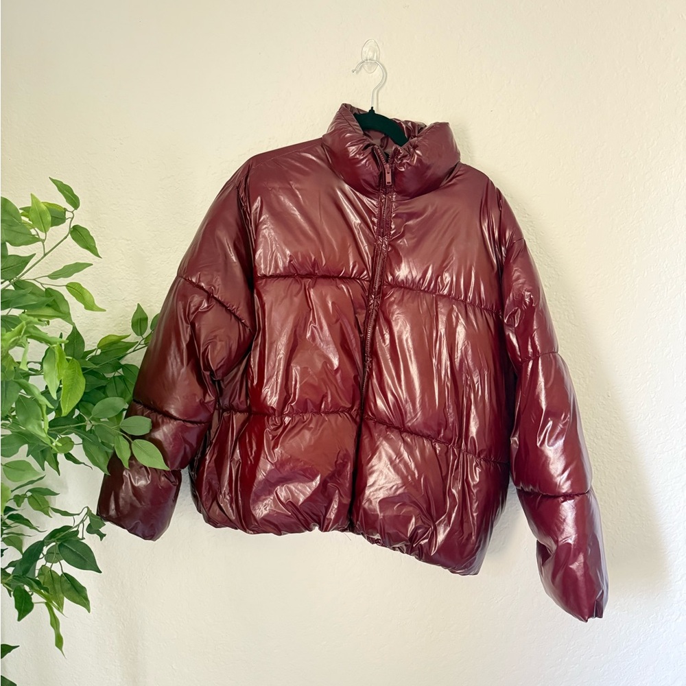 A New Day Burgundy Glossy Puffer Jacket | Size L